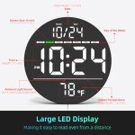 Large LED Digital Wall Clock with Temperature Display