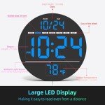 Large LED Digital Wall Clock with Temperature Display