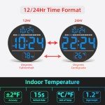 Large LED Digital Wall Clock with Temperature Display
