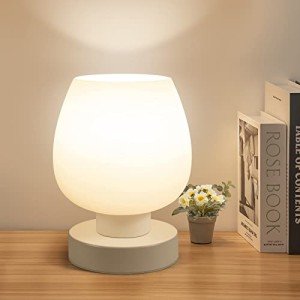 Dimmable Touch Bedside Lamp with Opal Shade
