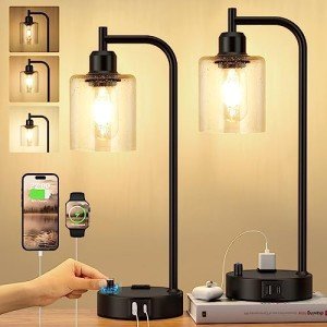 Set of 2 Dimmable Industrial Table Lamps with USB