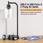 Set of 2 Dimmable Industrial Table Lamps with USB