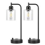 Set of 2 Dimmable Industrial Table Lamps with USB