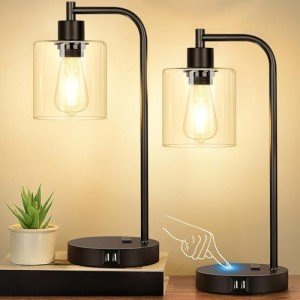 Touch Control Table Lamps with USB Ports and Outlet
