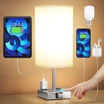 Touch Control Bedside Lamp with USB and AC Outlets