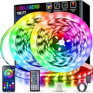 Leeleberd 100ft Music Sync RGB LED Strip Lights