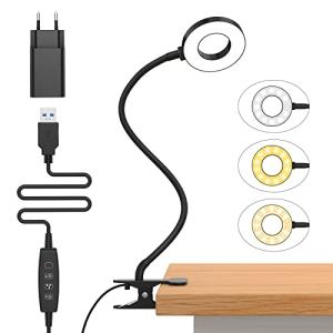 LED Desk Lamp with Clamp, 3 Colors & 10 Brightness