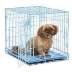 24-Inch Blue Folding Dog Crate with Dividers