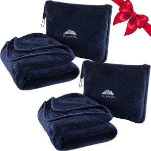 BlueHills Soft Travel Blanket Pillow Set - Navy Blue