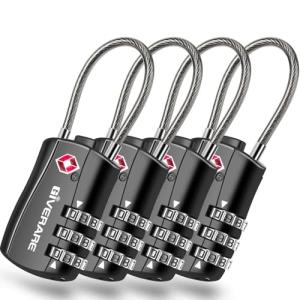 GIVERARE TSA Approved Combination Luggage Locks - 4 Pack