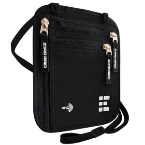 RFID Blocking Neck Wallet Travel Pouch - Black