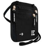 RFID Blocking Neck Wallet Travel Pouch - Black