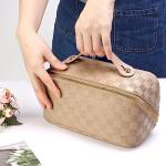 Khaki Large Capacity Makeup Bag with Dividers