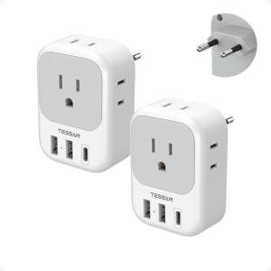 2-Pack European Plug Adapter with USB C Charging