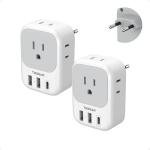 2-Pack European Plug Adapter with USB C Charging