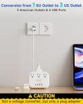 European Travel Adapter with USB and Power Strip