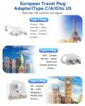 European Travel Adapter with USB and Power Strip