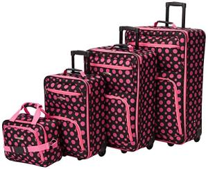 Rockland Stylish Black/Pink Dot Luggage Set, 4-Piece