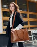 LOVEVOOK Vintage Leather Laptop Tote Bag for Women