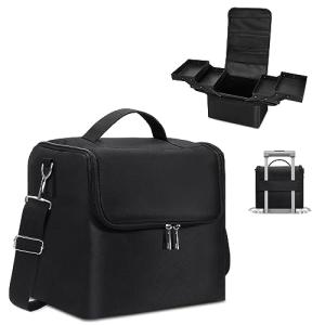 Black Makeup Train Case with Adjustable Dividers