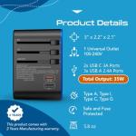 Ceptics Universal Travel Power Adapter with USB Ports