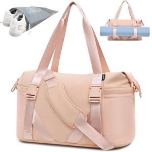 MAXTOP Pink Gym Tote Bag with Yoga Mat Holder