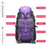 Bseash 50L Water-Resistant Hiking Backpack - Purple