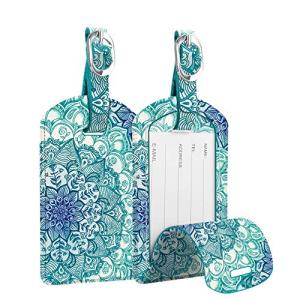 FINTIE 2 Pack Leather Luggage Tags - Emerald Illusions