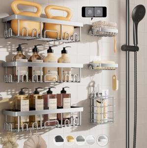 Veken 6-Pack Wall-Mounted Shower Caddy Set