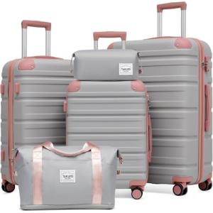 Lightweight 5-Piece Carry-On Luggage Set - Gray Pink