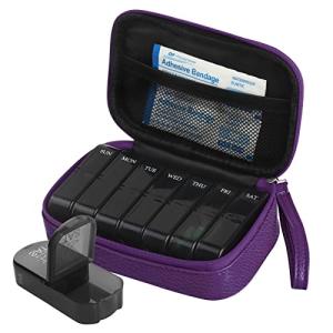 PU Leather Weekly Pill Organizer Case - Purple