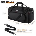 Uarition 55L Black Duffle Bag for Travel & Gym