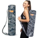 Navy Blue Leaf Canvas Yoga Mat Bag with Pockets