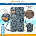 Navy Blue Leaf Canvas Yoga Mat Bag with Pockets