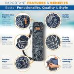 Navy Blue Leaf Canvas Yoga Mat Bag with Pockets