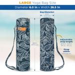 Navy Blue Leaf Canvas Yoga Mat Bag with Pockets