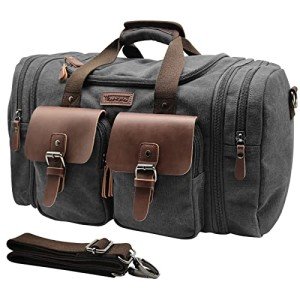 Wildroad 50L Expandable Canvas Leather Duffel Bag