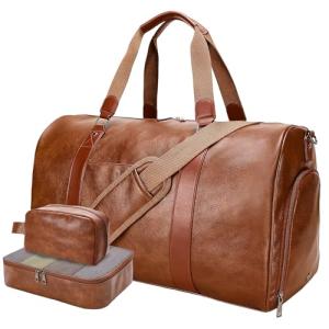 Leather 3-in-1 Duffle Bag with Toiletry and Shoe Compartment