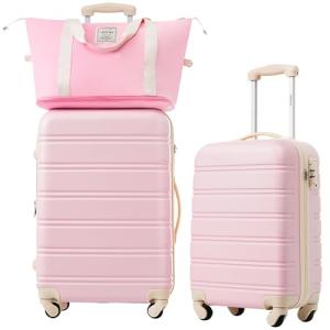 Merax Expandable 2-Piece Luggage Set, White Pink