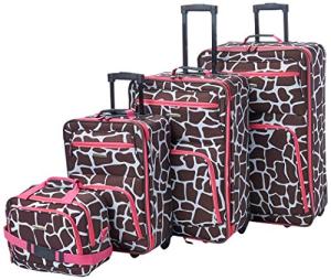 Rockland Pink Giraffe Softside Luggage Set, 4-Piece