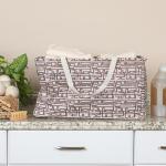 Tan Geometric Utility Tote for Travel Essentials