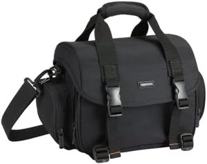 Large Black DSLR Gadget Bag with Orange Interior