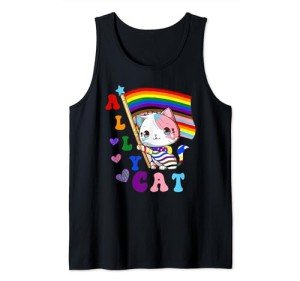 Progress Pride Flag Cat Tank Top for Allies