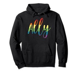 Pride Rainbow Cursive Font Ally Hoodie 