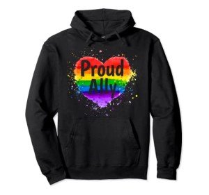 Proud Ally LGBTQ+ Pride Rainbow Heart Pullover Hoodie