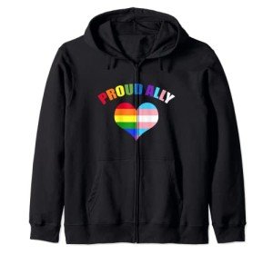 Rainbow Heart Zip Hoodie - Proud Ally Design