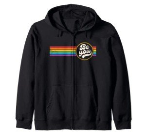 Retro Rainbow Be You Pride Zip Hoodie for Allies