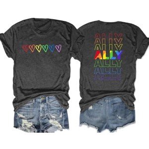 Rainbow Love Heart Graphic Tee for Proud Allies