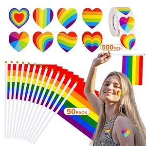 50 Mini Pride Flags & 500 LGBTQ Rainbow Stickers
