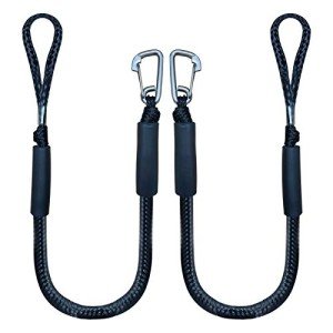 4 Feet Bungee Dock Line Mooring Rope 2-Pack for Docking with Stainless Steel Clip Accessories for Boats PWC, Built in Snubber, Kayak, Watercraft,SeaDoo,Jet Ski, Pontoon, Canoe, Power Boat